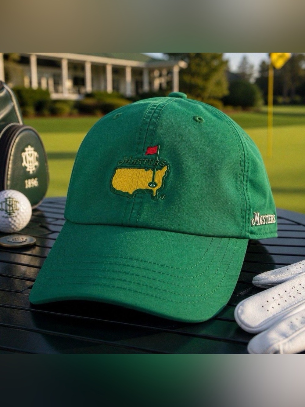classic green Masters Tournament golf hat. Snap back unstructured, dad-style ca